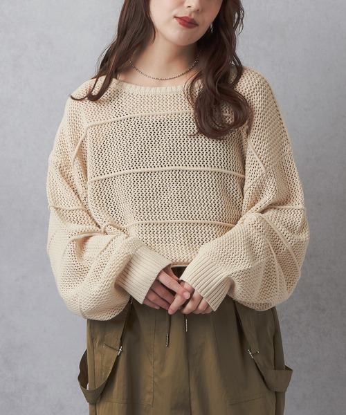 Lull（ルル）の「【Lull / ルル】ボーダーメッシュニット（ニット/セーター・レディース・アイボリー/ブラック/グリーン/ブルー・ONESIZE）」の11枚目の写真