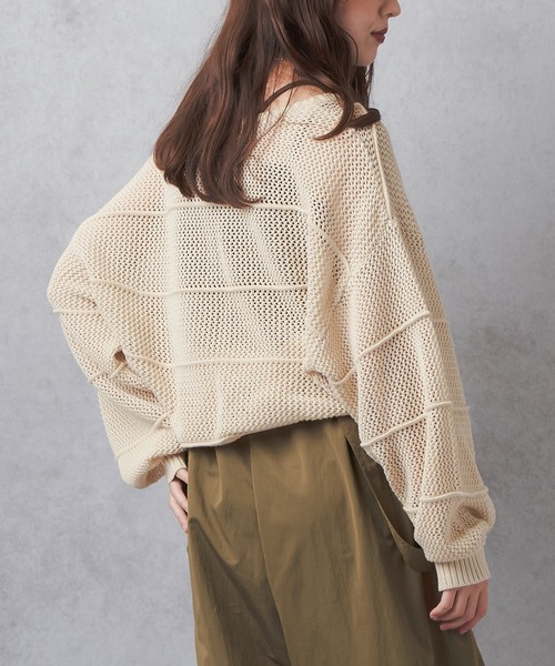 Lull（ルル）の「【Lull / ルル】ボーダーメッシュニット（ニット/セーター・レディース・アイボリー/ブラック/グリーン/ブルー・ONESIZE）」の13枚目の写真