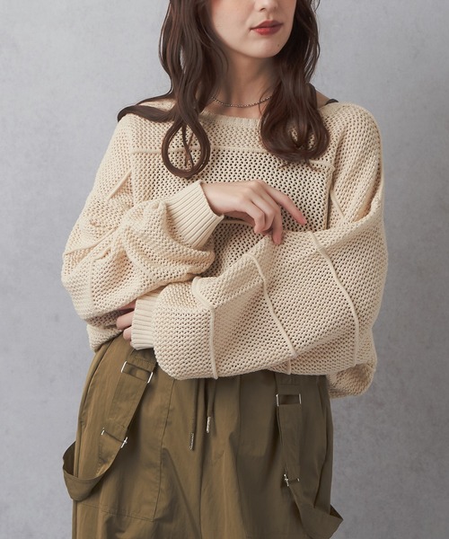 Lull（ルル）の「【Lull / ルル】ボーダーメッシュニット（ニット/セーター・レディース・アイボリー/ブラック/グリーン/ブルー・ONESIZE）」の12枚目の写真