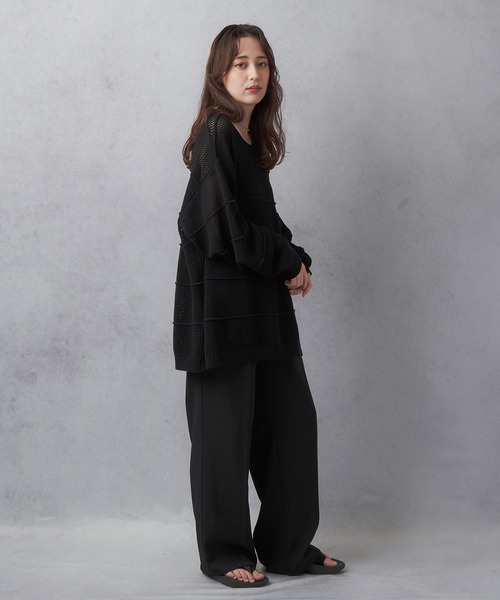 Lull（ルル）の「【Lull / ルル】ボーダーメッシュニット（ニット/セーター・レディース・アイボリー/ブラック/グリーン/ブルー・ONESIZE）」の14枚目の写真