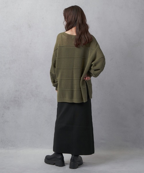 Lull（ルル）の「【Lull / ルル】ボーダーメッシュニット（ニット/セーター・レディース・アイボリー/ブラック/グリーン/ブルー・ONESIZE）」の18枚目の写真