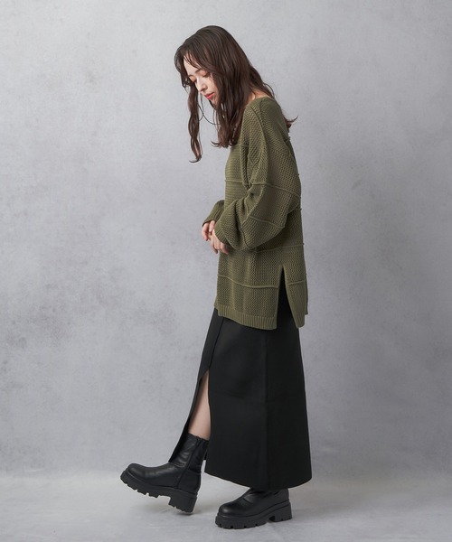 Lull（ルル）の「【Lull / ルル】ボーダーメッシュニット（ニット/セーター・レディース・アイボリー/ブラック/グリーン/ブルー・ONESIZE）」の19枚目の写真