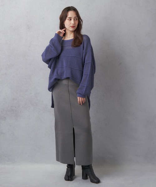 Lull（ルル）の「【Lull / ルル】ボーダーメッシュニット（ニット/セーター・レディース・アイボリー/ブラック/グリーン/ブルー・ONESIZE）」の20枚目の写真