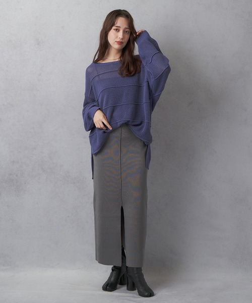 Lull（ルル）の「【Lull / ルル】ボーダーメッシュニット（ニット/セーター・レディース・アイボリー/ブラック/グリーン/ブルー・ONESIZE）」の22枚目の写真