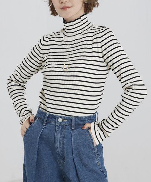 abahouse mavie(アバハウスマヴィ)の「ポリエステルリブハイネック(ニット/セーター・レディース・ホワイト/ホワイト系その他/ブラック/ダークオレンジ・フリー)」の3枚目の写真