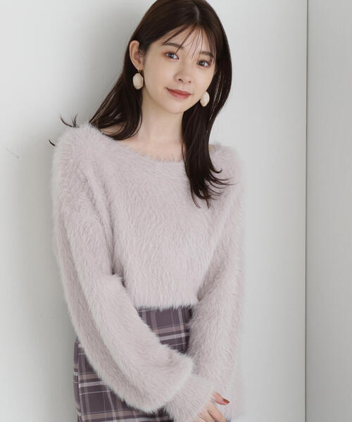 PROPORTION BODY DRESSING(プロポーションボディドレッシング)の「ボートネックフェザーニット / 1213270008(ニット/セーター・レディース・チャコールグレー/ホワイト/ピンク・SMALL/MEDIUM)」の8枚目の写真