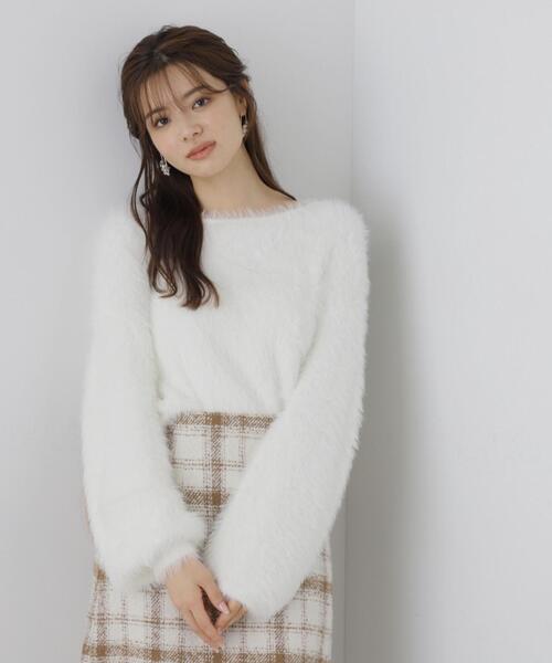 PROPORTION BODY DRESSING(プロポーションボディドレッシング)の「ボートネックフェザーニット / 1213270008(ニット/セーター・レディース・チャコールグレー/ホワイト/ピンク・SMALL/MEDIUM)」の2枚目の写真