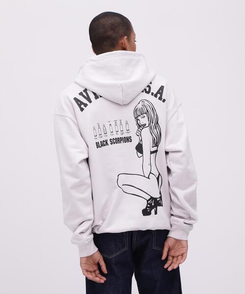 AVIREX（アヴィレックス）の「《価格改定商品》BLACK SCORPION SWEAT PULL OVER PARKA / ブラックスコーピオン スウェット プルオーバー パーカー（パーカー・メンズ・オリーブ系/マスタード/ブラック/オレンジ/グレー系その他3・XL/L/M/2XL/F）」の2枚目の写真