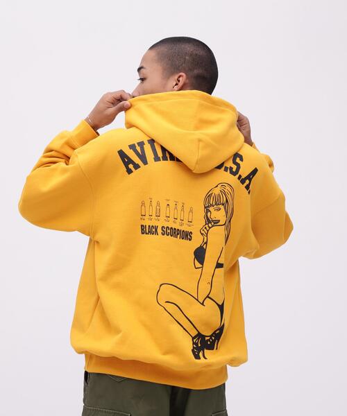 AVIREX（アヴィレックス）の「《価格改定商品》BLACK SCORPION SWEAT PULL OVER PARKA / ブラックスコーピオン スウェット プルオーバー パーカー（パーカー・メンズ・オリーブ系/マスタード/ブラック/オレンジ/グレー系その他3・XL/L/M/2XL/F）」の4枚目の写真