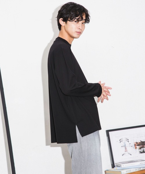 NANO universe(ナノユニバース)の「ストレッチスムースモックネックTシャツ 長袖(Tシャツ/カットソー・メンズ・グレー系その他4/ブラック/チャコール・L/M/S)」の8枚目の写真