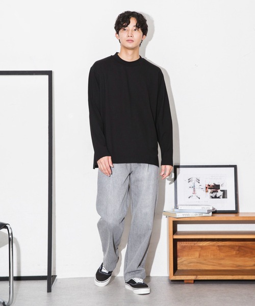 NANO universe(ナノユニバース)の「ストレッチスムースモックネックTシャツ 長袖(Tシャツ/カットソー・メンズ・グレー系その他4/ブラック/チャコール・L/M/S)」の10枚目の写真