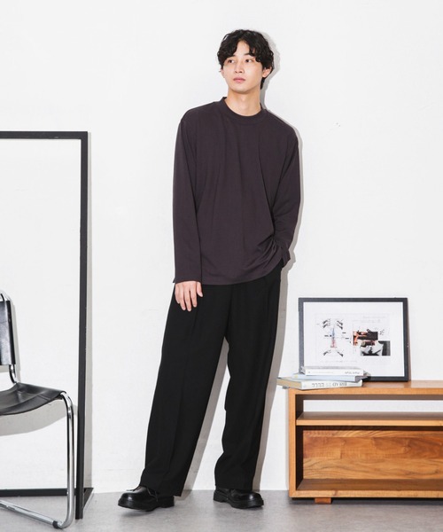 NANO universe(ナノユニバース)の「ストレッチスムースモックネックTシャツ 長袖(Tシャツ/カットソー・メンズ・グレー系その他4/ブラック/チャコール・L/M/S)」の19枚目の写真