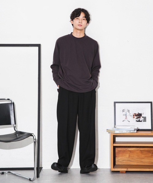 NANO universe(ナノユニバース)の「ストレッチスムースモックネックTシャツ 長袖(Tシャツ/カットソー・メンズ・グレー系その他4/ブラック/チャコール・L/M/S)」の20枚目の写真