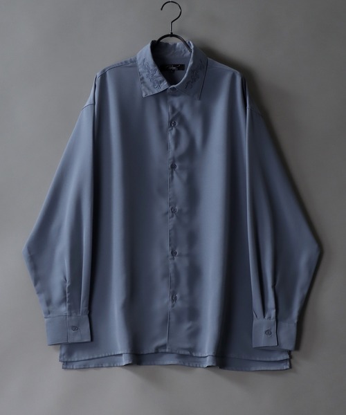 SITRY（シトリー）の「Oversize Drop shoulder collar embroidery Shirt/オーバーサイズ ドロップショルダー 襟刺繍 シャツ（シャツ/ブラウス・メンズ・グレイッシュベージュ/ホワイト/ブラック/グレイッシュブルー/チャコールグレー・M/L）」の5枚目の写真