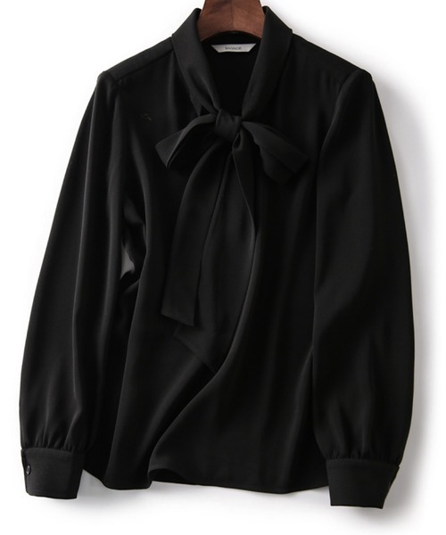 TONE SELECT GOODS(トーンセレクトグッズ)の「urbanfemine./リボンタイブラウス U7141(シャツ/ブラウス・レディース・ブラック/ホワイト・FREE)」の4枚目の写真