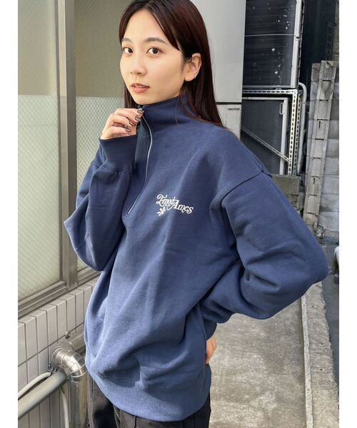 EMODA（エモダ）の「【Ames Worldwide】ロゴハーフジップオーバートップ（Tシャツ/カットソー・レディース・ネイビー/グレー・FREE）」の12枚目の写真