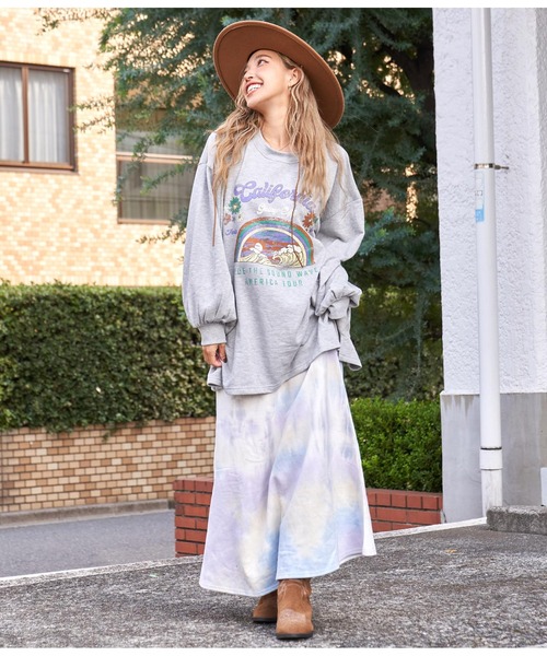 anap mimpi（アナップミンピ）の「裏毛 タイダイ スウェット セミフレア スカート（スカート・レディース・ダークグレー/パープル・FREE）」の12枚目の写真