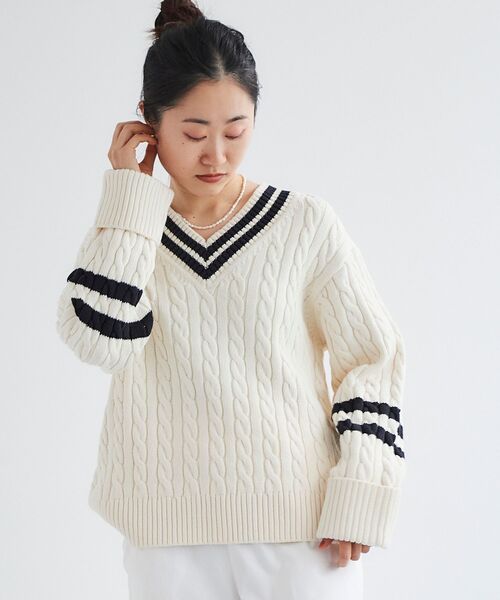 le.coeur blanc(ルクールブラン)の「チルデンニットプルオーバー(ニット/セーター・レディース・ブラック/オフホワイト・38)」の2枚目の写真