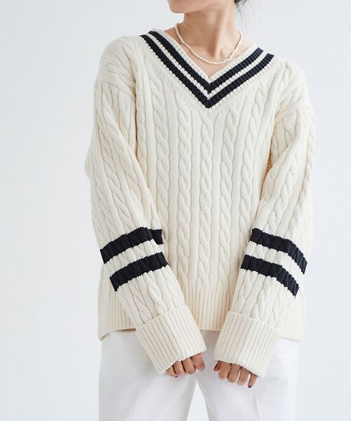 le.coeur blanc(ルクールブラン)の「チルデンニットプルオーバー(ニット/セーター・レディース・ブラック/オフホワイト・38)」の8枚目の写真