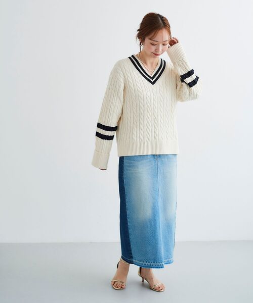 le.coeur blanc(ルクールブラン)の「チルデンニットプルオーバー(ニット/セーター・レディース・ブラック/オフホワイト・38)」の10枚目の写真