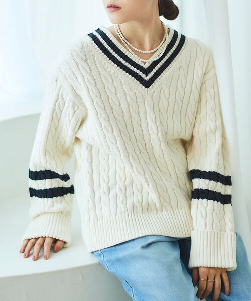 le.coeur blanc(ルクールブラン)の「チルデンニットプルオーバー(ニット/セーター・レディース・ブラック/オフホワイト・38)」の20枚目の写真