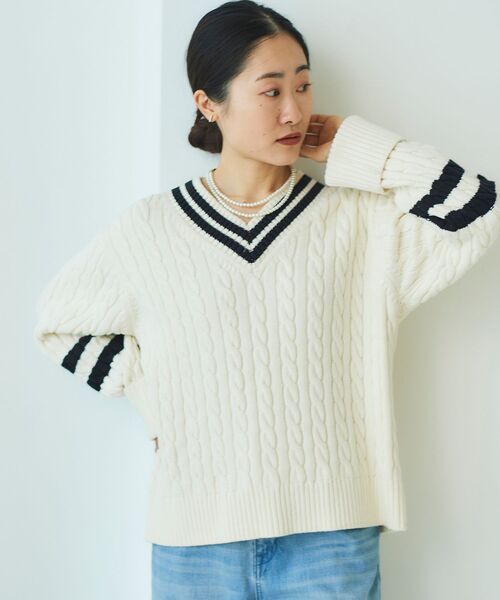 le.coeur blanc(ルクールブラン)の「チルデンニットプルオーバー(ニット/セーター・レディース・ブラック/オフホワイト・38)」の21枚目の写真