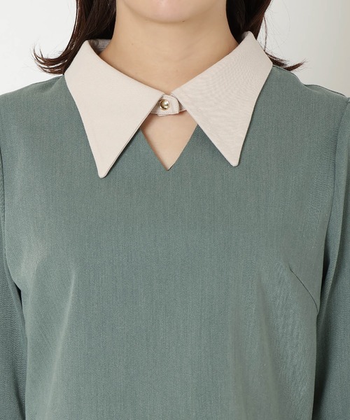 REDYAZEL（レディアゼル）の「【セットアップ可能】配色襟トップス（シャツ/ブラウス・レディース・グリーン/ブラック系その他/ブルー・FREE）」の15枚目の写真