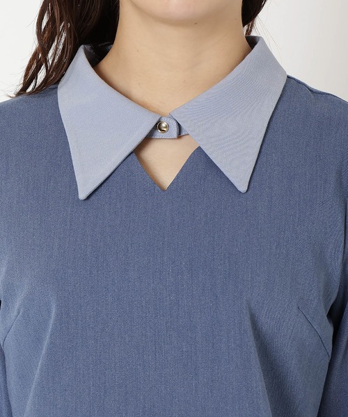 REDYAZEL（レディアゼル）の「【セットアップ可能】配色襟トップス（シャツ/ブラウス・レディース・グリーン/ブラック系その他/ブルー・FREE）」の22枚目の写真