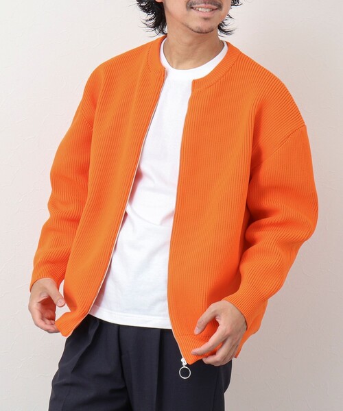 NOLLEY'S goodman（ノーリーズグッドマン）の「7G片畦クルーネック ジップカーディガン（カーディガン/ボレロ・メンズ・オレンジ/ダークネイビー/グレイッシュベージュ/グレイッシュブルー・M/L）」の4枚目の写真