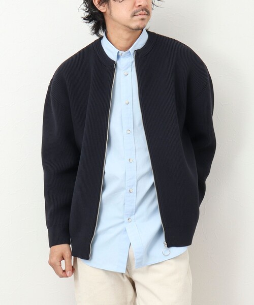 NOLLEY'S goodman（ノーリーズグッドマン）の「7G片畦クルーネック ジップカーディガン（カーディガン/ボレロ・メンズ・オレンジ/ダークネイビー/グレイッシュベージュ/グレイッシュブルー・M/L）」の3枚目の写真