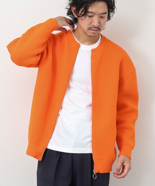 NOLLEY'S goodman（ノーリーズグッドマン）の「7G片畦クルーネック ジップカーディガン（カーディガン/ボレロ・メンズ・オレンジ/ダークネイビー/グレイッシュベージュ/グレイッシュブルー・M/L）」の5枚目の写真