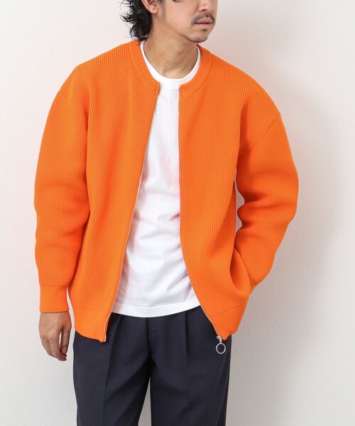 NOLLEY'S goodman（ノーリーズグッドマン）の「7G片畦クルーネック ジップカーディガン（カーディガン/ボレロ・メンズ・オレンジ/ダークネイビー/グレイッシュベージュ/グレイッシュブルー・M/L）」の7枚目の写真