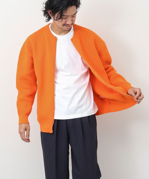 NOLLEY'S goodman（ノーリーズグッドマン）の「7G片畦クルーネック ジップカーディガン（カーディガン/ボレロ・メンズ・オレンジ/ダークネイビー/グレイッシュベージュ/グレイッシュブルー・M/L）」の6枚目の写真