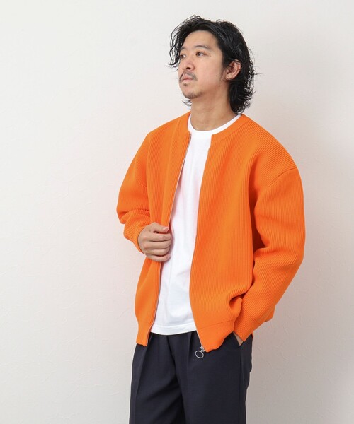 NOLLEY'S goodman（ノーリーズグッドマン）の「7G片畦クルーネック ジップカーディガン（カーディガン/ボレロ・メンズ・オレンジ/ダークネイビー/グレイッシュベージュ/グレイッシュブルー・M/L）」の9枚目の写真