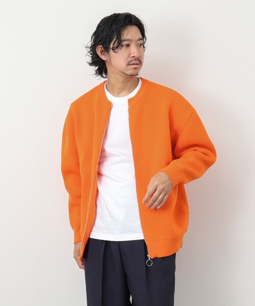 NOLLEY'S goodman（ノーリーズグッドマン）の「7G片畦クルーネック ジップカーディガン（カーディガン/ボレロ・メンズ・オレンジ/ダークネイビー/グレイッシュベージュ/グレイッシュブルー・M/L）」の12枚目の写真