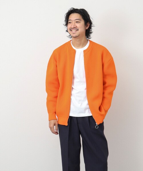 NOLLEY'S goodman（ノーリーズグッドマン）の「7G片畦クルーネック ジップカーディガン（カーディガン/ボレロ・メンズ・オレンジ/ダークネイビー/グレイッシュベージュ/グレイッシュブルー・M/L）」の11枚目の写真
