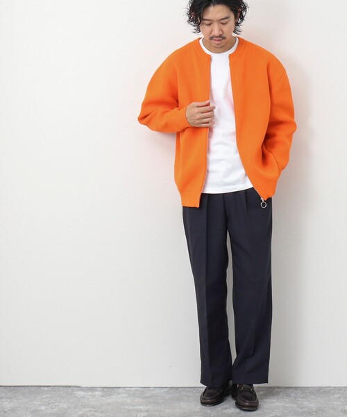 NOLLEY'S goodman（ノーリーズグッドマン）の「7G片畦クルーネック ジップカーディガン（カーディガン/ボレロ・メンズ・オレンジ/ダークネイビー/グレイッシュベージュ/グレイッシュブルー・M/L）」の10枚目の写真