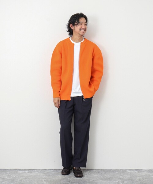 NOLLEY'S goodman（ノーリーズグッドマン）の「7G片畦クルーネック ジップカーディガン（カーディガン/ボレロ・メンズ・オレンジ/ダークネイビー/グレイッシュベージュ/グレイッシュブルー・M/L）」の13枚目の写真