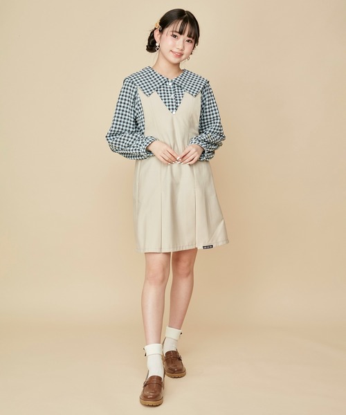 JENNI love(ジェニィラブ)の「【肩ひも調整可能】Vネックジャンスカ(ジャンパースカート・キッズ・ベージュ/ブラック・130cm/140cm/150cm/160cm)」の15枚目の写真