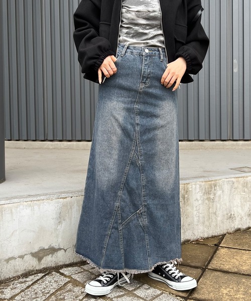 ISOOK（アイスー）の「【ISOOK / アイスー】カットオフロングデニムスカート / ダメージ ヴィンテージ フレア スリット ハイウエスト ローライズ ZOZOTOWN限定（デニムスカート・レディース・ブルー・M/S）」の15枚目の写真