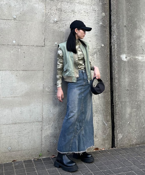 ISOOK（アイスー）の「【ISOOK / アイスー】カットオフロングデニムスカート / ダメージ ヴィンテージ フレア スリット ハイウエスト ローライズ ZOZOTOWN限定（デニムスカート・レディース・ブルー・M/S）」の13枚目の写真