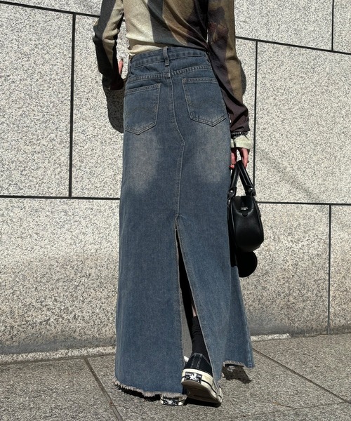 ISOOK（アイスー）の「【ISOOK / アイスー】カットオフロングデニムスカート / ダメージ ヴィンテージ フレア スリット ハイウエスト ローライズ ZOZOTOWN限定（デニムスカート・レディース・ブルー・M/S）」の16枚目の写真