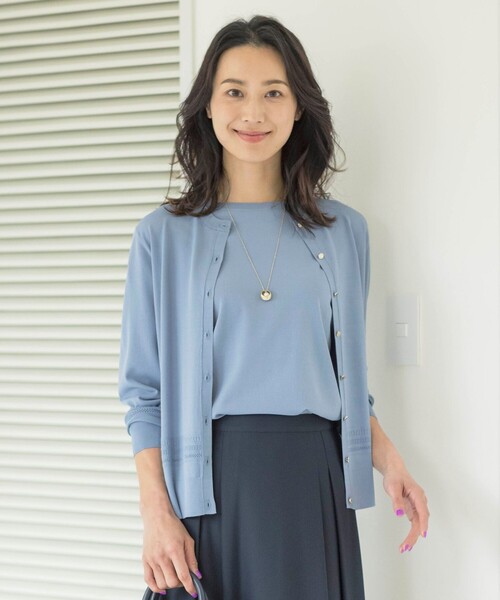 J.PRESS Ladies（J.プレス レディス）の「【洗える】レーヨンエリートストレッチ 編み柄 カーディガン（カーディガン/ボレロ・レディース・ネイビー系/イエロー系/ダルブルー系/ライトグレー系・SMALL）」の3枚目の写真
