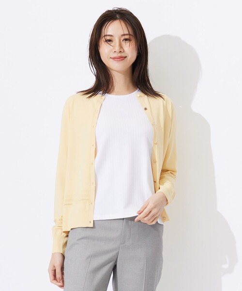 J.PRESS Ladies（J.プレス レディス）の「【洗える】レーヨンエリートストレッチ 編み柄 カーディガン（カーディガン/ボレロ・レディース・ネイビー系/イエロー系/ダルブルー系/ライトグレー系・SMALL）」の4枚目の写真
