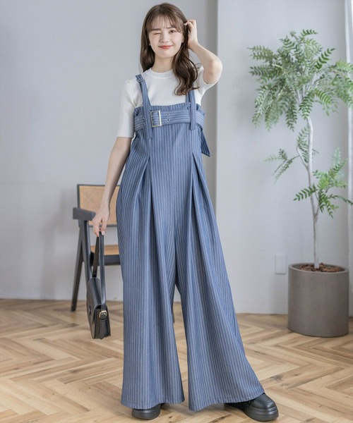 clear（クリア）の「≪再入荷≫ベルトデザインオールインワン［大人 カジュアル 着回し力抜群］（つなぎ/オールインワン・レディース・ライトグレー/ブルー・F）」の2枚目の写真