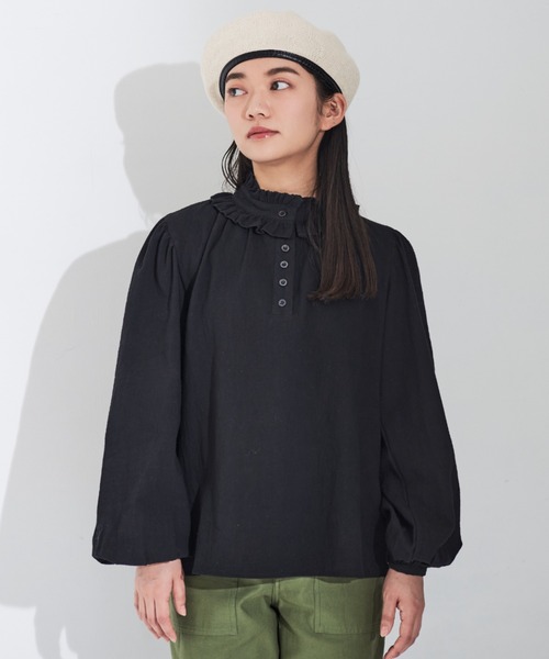 MERLOT(メルロー)の「ダブルフリル襟ブラウス(シャツ/ブラウス・レディース・ホワイト/ブラック・FREE)」の15枚目の写真