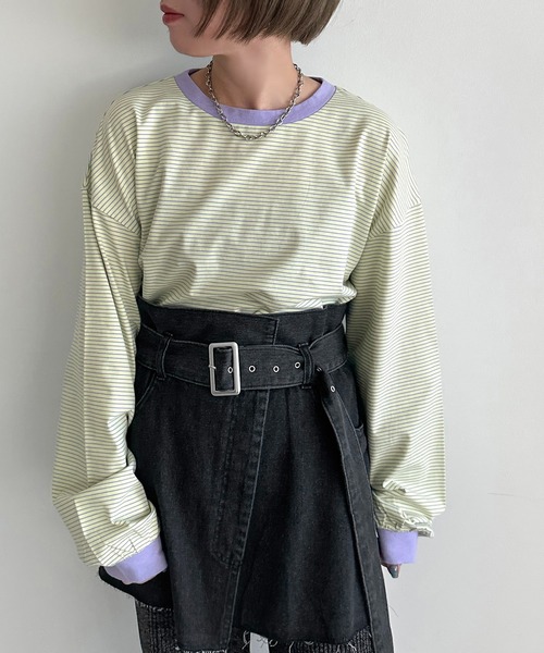 apres jour mignon（アプレジュールミニョン）の「アソートリンガーボーダーロンＴ【ZOZOTOWN限定アイテム】（Tシャツ/カットソー・レディース・ネイビー/ブラック/チャコールグレー/ブルー/イエロー/グリーン/アイボリー/ピンク/ホワイト系その他2・X-LARGE/フリー）」の8枚目の写真