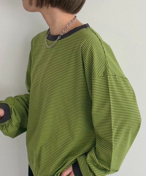 apres jour mignon（アプレジュールミニョン）の「アソートリンガーボーダーロンＴ【ZOZOTOWN限定アイテム】（Tシャツ/カットソー・レディース・ネイビー/ブラック/チャコールグレー/ブルー/イエロー/グリーン/アイボリー/ピンク/ホワイト系その他2・X-LARGE/フリー）」の5枚目の写真