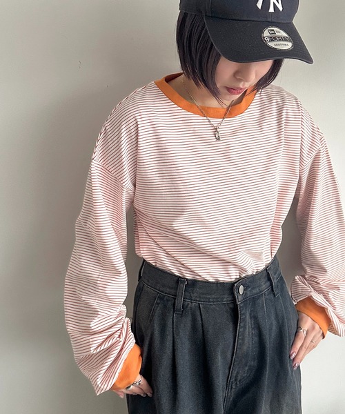 apres jour mignon（アプレジュールミニョン）の「アソートリンガーボーダーロンＴ【ZOZOTOWN限定アイテム】（Tシャツ/カットソー・レディース・ネイビー/ブラック/チャコールグレー/ブルー/イエロー/グリーン/アイボリー/ピンク/ホワイト系その他2・X-LARGE/フリー）」の3枚目の写真