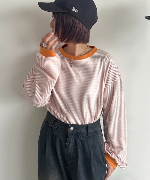apres jour mignon（アプレジュールミニョン）の「アソートリンガーボーダーロンＴ【ZOZOTOWN限定アイテム】（Tシャツ/カットソー・レディース・ネイビー/ブラック/チャコールグレー/ブルー/イエロー/グリーン/アイボリー/ピンク/ホワイト系その他2・X-LARGE/フリー）」の10枚目の写真